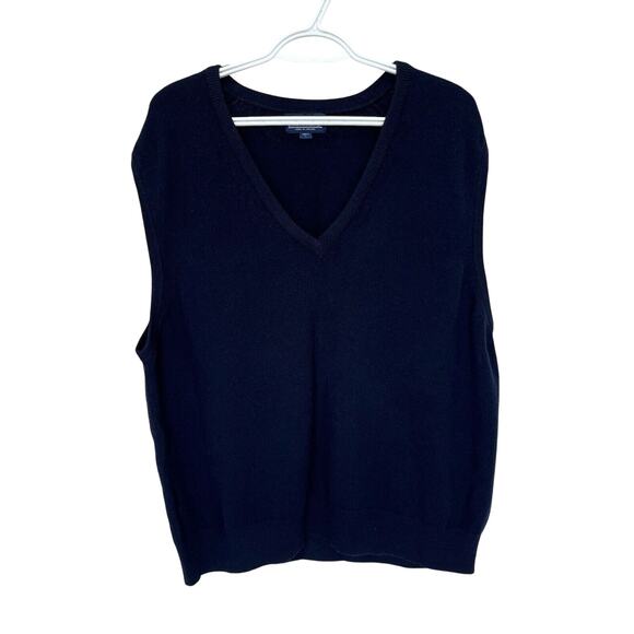 Vintage 90s LANDS’ END Knit Sweater Vest Large Lambswool Dark Gray UK Made - Picture 2 of 5